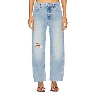 GOOD AMERICAN Good Standard Straight Distressed Raw Hem Mid Rise Baggy Jeans